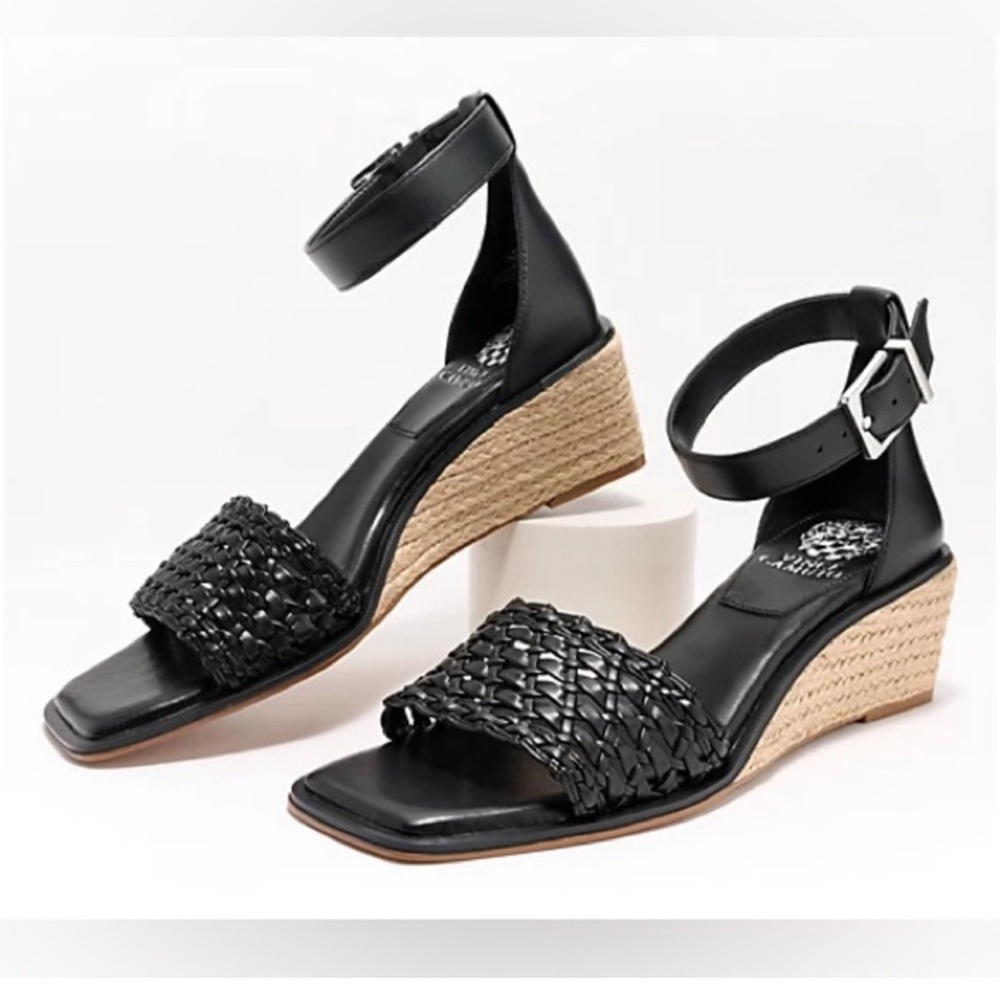 Vince Camuto Black Woven Wedge Sandals - size 10